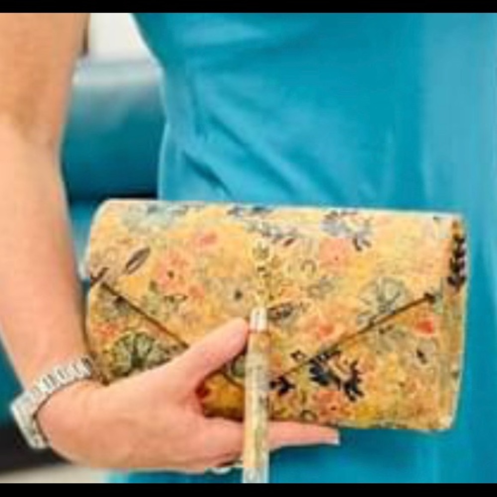 Cork Floral Blue Print  Clutch or Convertible Crossbody by Alesia
